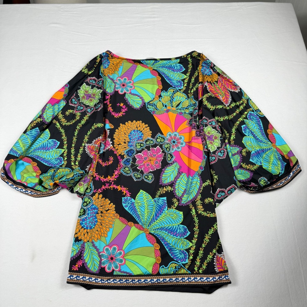Trina Turk Kimono Sleeve Tunic Cover up M Multicolor Psychedelic Mod Retro Boho